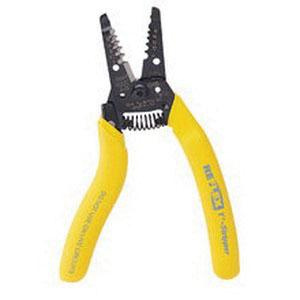 Yellow-handled wire stripper tool for cutting and stripping electrical wires.