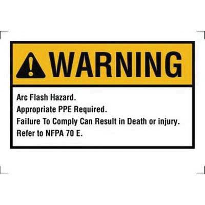 Arc flash warning label for electrical safety and NFPA 70E compliance signage